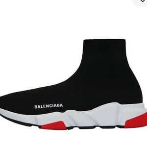 Balenciaga Black and Red High-Top Sneakers